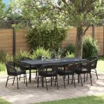 Set mese grădină Manual 9 pcs Negru mare Metal & Plastic GartenMobel Dekor