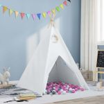 Cort Teepee Alb, gri, roz mare Pânză de bumbac GartenMobel Dekor