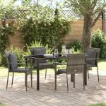 Set de scaune de grădină cu pernă cu pernă 5 pcs Gri 140 x 70 x 73 cm GartenMobel Dekor
