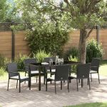 Set scaune grădină cu pernă 7 pcs Negru 160 x 80 x 73 cm GartenMobel Dekor