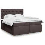 Pat box spring cu saltea, maro închis, 200x200 cm, textil GartenMobel Dekor