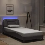 Cadru de pat cu lumini LED, gri, 80x200 cm, piele ecologică GartenMobel Dekor