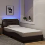 Cadru de pat cu lumini LED, maro închis, 80x200 cm, textil GartenMobel Dekor