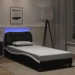 Cadru de pat cu lumini LED negru/alb 90x190 cm piele ecologică GartenMobel Dekor