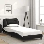 Cadru de pat cu tăblie negru și alb 90x190 cm piele artificială GartenMobel Dekor