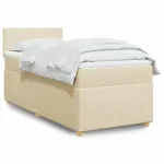 Pat box spring cu saltea, crem, 100x200 cm, textil GartenMobel Dekor