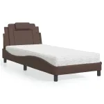 Pat cu saltea, maro, 90x190 cm, piele ecologică GartenMobel Dekor