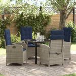 Set de dining pentru grădină cu 5 piese și perne din ratan gri GartenMobel Dekor