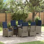 Set de dining pentru grădină cu 7 piese, cu perne, din ratan gri. GartenMobel Dekor
