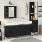 Set de mobilă pentru baie 4 piese Negru Stejar Lemn prelucrat GartenMobel Dekor
