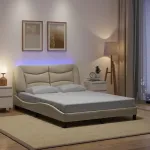 Cadru de pat cu LED fără saltea cremă 140x190 cm țesătură GartenMobel Dekor