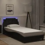 Cadru de pat cu lumini LED, negru, 90x200 cm, piele ecologică GartenMobel Dekor