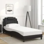 Cadru de pat cu tăblie, negru, 90x200 cm, piele ecologică GartenMobel Dekor