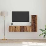 Set comodă TV cu raft Pe perete cu depozitare cu ușă 3 pcs Lemn vechi 150.5 x 30 x 90 cm GartenMobel Dekor
