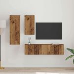 Set comodă TV cu raft Pe perete cu depozitare cu ușă 4 pcs Lemn vechi 30.5 x 30 x 90 cm GartenMobel Dekor