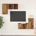 Set comodă TV cu raft Pe perete cu depozitare cu ușă 4 pcs Lemn vechi 60 x 30 x 30 cm GartenMobel Dekor