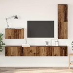 Set dulap TV cu raft Pe perete Altele cu depozitare cu ușă 4 pcs Lemn vechi Mediu Lemn compozit GartenMobel Dekor