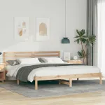 Cadru de pat cu headboard Maro 200 x 200 cm Lemn de brad solid GartenMobel Dekor