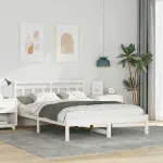 Cadru de pat cu headboard Alb 120 x 200 cm Lemn masiv de pin GartenMobel Dekor
