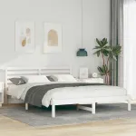 Cadru de pat cu headboard Alb 160 x 220 cm Lemn de brad solid GartenMobel Dekor