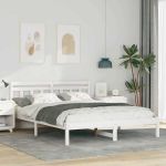 Cadru de pat cu headboard Alb Dublu Standard Lemn de brad GartenMobel Dekor