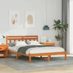 Cadru de pat cu headboard Maro 140 x 190 cm Lemn masiv de pin GartenMobel Dekor