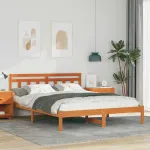 Cadru de pat cu headboard Maro 150 x 200 cm Lemn de brad GartenMobel Dekor