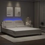 Cadru de pat cu lumini LED, alb, 180x200 cm, piele ecologică GartenMobel Dekor