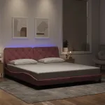Cadru de pat cu lumini LED, roz, 180x200 cm, catifea GartenMobel Dekor
