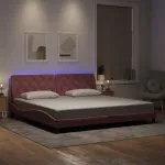 Cadru de pat cu lumini LED, roz, 200x200 cm, catifea GartenMobel Dekor