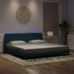 Cadru de pat cu lumini LED, verde închis, 200x200 cm, catifea GartenMobel Dekor