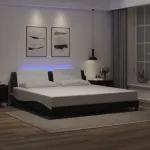 Cadru de pat cu lumini LED negru/alb 200x200 cm piele ecologică GartenMobel Dekor