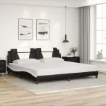 Cadru de pat cu tăblie negru și alb 200x200cm piele artificială GartenMobel Dekor