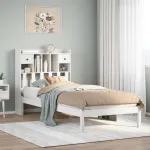Pat cu bibliotecă fără saltea, alb, 90x200 cm, lemn masiv pin GartenMobel Dekor