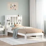 Pat cu bibliotecă fără saltea, alb, 90x200 cm, lemn masiv pin GartenMobel Dekor