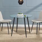 Masa, en.casa, PXXM-0106 Humppila, 75 x 87 cm, sticla, otel, transparent negru, forma rotunda HausGarden Leisure