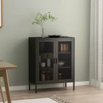 Comoda, en.casa, PXSL-0163 Falkoping, 101,5 x 80 x 40 cm, otel, metal, negru, cu 2 usi si 2 rafturi HausGarden Leisure