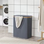 Cos rufe, en.casa, Rusko, 69 x 57 x 37 cm, 140 L, bambus, poliester, gri inchis, cu 3 saci detasabili HausGarden Leisure