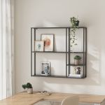 Raft, en.casa,  PXSL-0211 Jamijarvi, 90 x 100 x 18 cm, otel, negru mat, cu 5 polite depozitare, montabil pe perete HausGarden Leisure