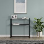 Masa consola Kuhmo 80x80x30cm metal negru cu blat sticla [en.casa] HausGarden Leisure