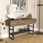 Masa consola Lappeenranta 76x139x43cm stejar inchis/negru [en.casa] HausGarden Leisure