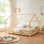 Pat casuta copii Sisimiut 200x120cm lemn natur [en.casa] HausGarden Leisure
