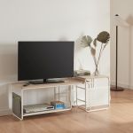 Set 2 masute TV Dyrøy otel alb stejar gri [en.casa] HausGarden Leisure