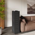 Rollcontainer Kökar mit 8 Schubladen 109x28x41 cm Schwarz [en.casa] HausGarden Leisure