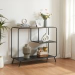 Masa consola Krødsherad 83x102x36cm negru/efect lemn stejar [en.casa] HausGarden Leisure