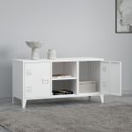 Comoda TV Kotka 113x40x58cm otel alb cu 2 usi [en.casa] HausGarden Leisure