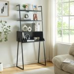 Schreibtisch Storfjord mit Leiterregal 184x80x40cm Schwarz [en.casa] HausGarden Leisure