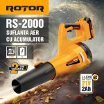Suflantă aer pe acumulator ROTOR RS-2000 cu 1 acumulator 21V / 2Ah si incarcator ROTOR Innovative ReliableTools