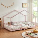 Pat casuta copii cu grilaj protectie Treviolo 200x140cm roz [en.casa] HausGarden Leisure