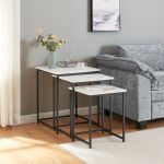 Set 3 masute stivuibile masuri diferite Trollhättan alb marmorat/negru [en.casa] HausGarden Leisure